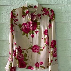 Floral Silk Blouse - Pink and Green
